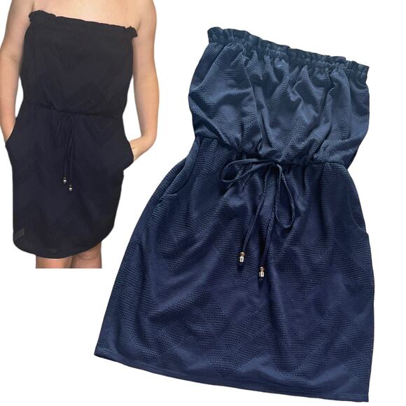 NEW City Triangles Tube Top Mini DRESS Blue Mesh Lined Elastic Waist MED Juniors - Picture 7 of 7